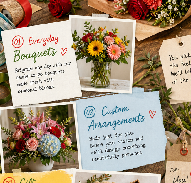 Service cards and floral gift add-ons