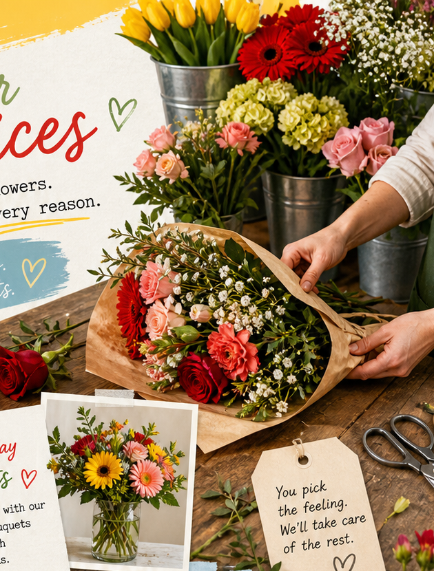 Florist wrapping a bouquet on a work table